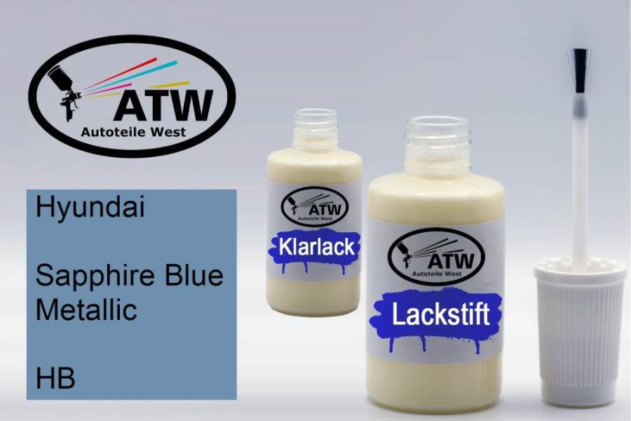 Hyundai, Sapphire Blue Metallic, HB: 20ml Lackstift + 20ml Klarlack - Set, von ATW Autoteile West.